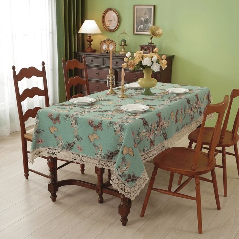 MANTEL DE MESA RECTANGULAR 140X200CM ESTILO BOHEMIO CON ENCAJE - 1