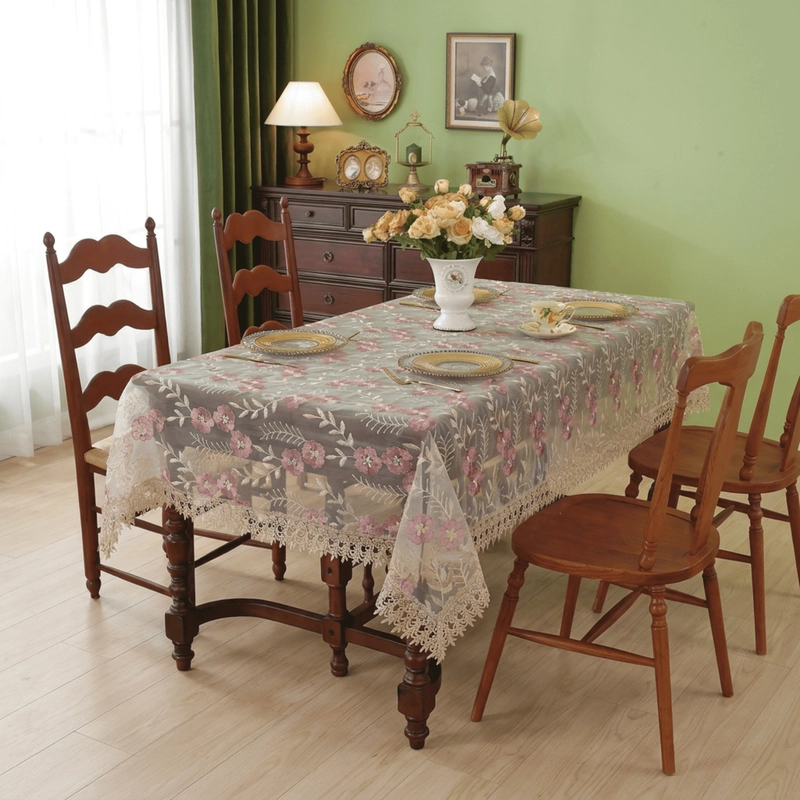 MANTEL DE MESA RECTANGULAR 140X200CM ESTILO BOHEMIO CON ENCAJE - 1