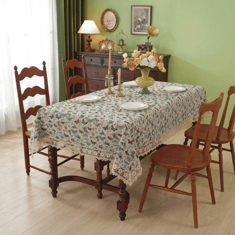 MANTEL DE MESA RECTANGULAR 140X200CM ESTILO BOHEMIO CON ENCAJE - 1