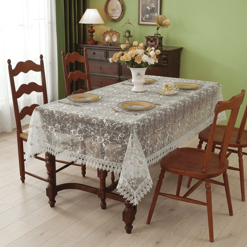 MANTEL DE MESA RECTANGULAR 140X200CM ESTILO BOHEMIO CON ENCAJE - 1