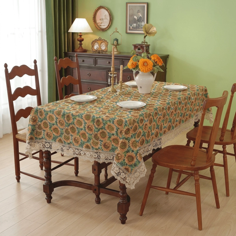 MANTEL DE MESA RECTANGULAR 140X200CM ESTILO BOHEMIO CON ENCAJE - 1