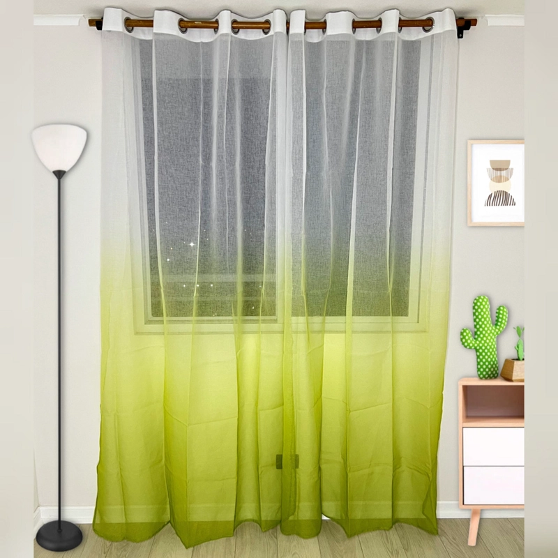 VISILLO EN DEGRADE CON ARGOLLAS 2 CORTINAS TIPO VELO MEDIDA 140X230CM CADA PAÑO COLOR VERDE - 1