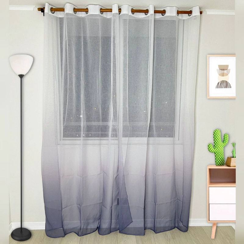 VISILLO EN DEGRADE CON ARGOLLAS 2 CORTINAS TIPO VELO MEDIDA 140X230CM CADA PAÑO COLOR GRIS - 1