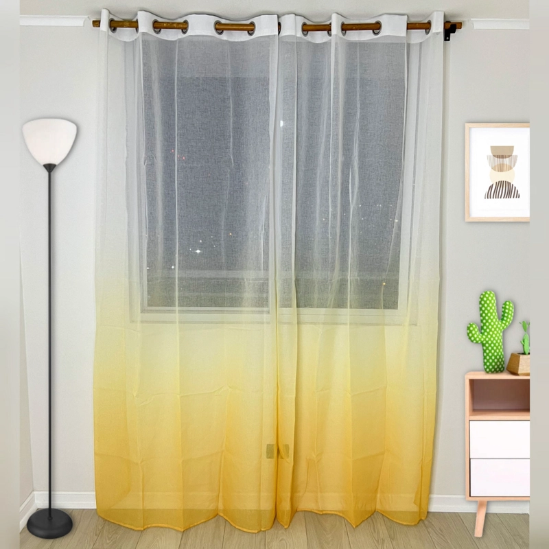 VISILLO EN DEGRADE CON ARGOLLAS 2 CORTINAS TIPO VELO MEDIDA 140X230CM CADA PAÑO COLOR AMARILLO - 1