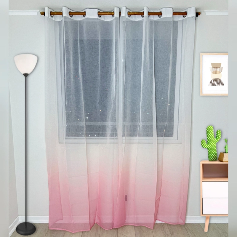 VISILLO EN DEGRADE CON ARGOLLAS 2 CORTINAS TIPO VELO MEDIDA 140X230CM CADA PAÑO COLOR ROSADO - 1
