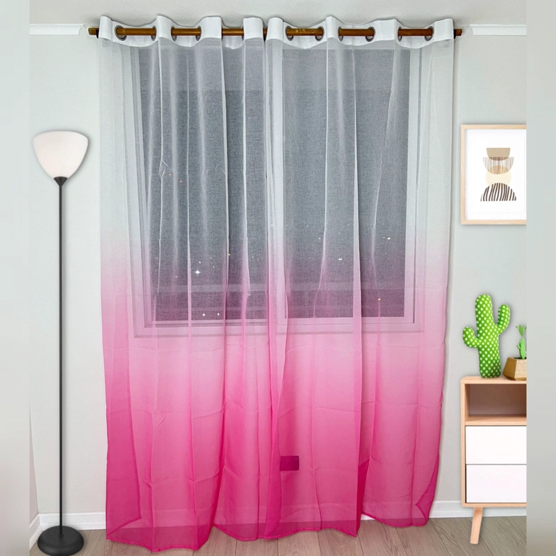 VISILLO EN DEGRADE CON ARGOLLAS 2 CORTINAS TIPO VELO MEDIDA 140X230CM CADA PAÑO COLOR FUCSIA - 1