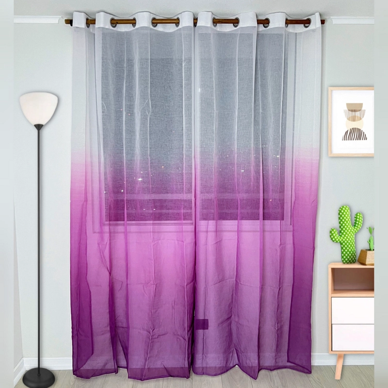 VISILLO EN DEGRADE CON ARGOLLAS 2 CORTINAS TIPO VELO MEDIDA 140X230CM CADA PAÑO COLOR MORADO - 1