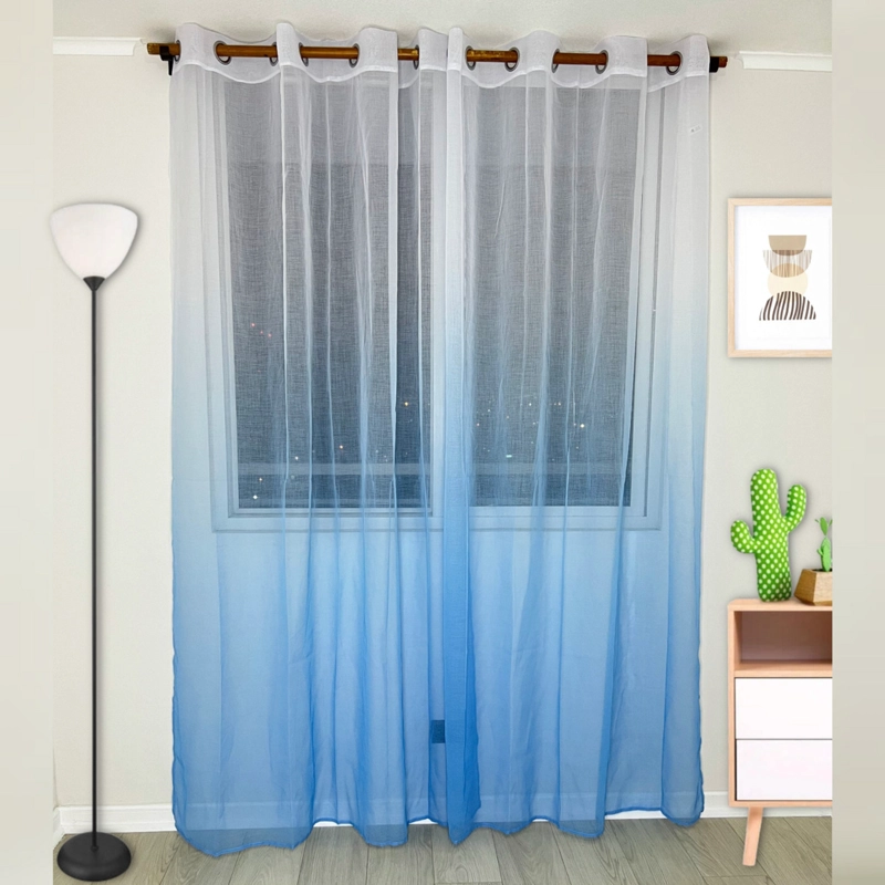 VISILLO EN DEGRADE CON ARGOLLAS 2 CORTINAS TIPO VELO MEDIDA 140X230CM CADA PAÑO COLOR CELESTE - 1