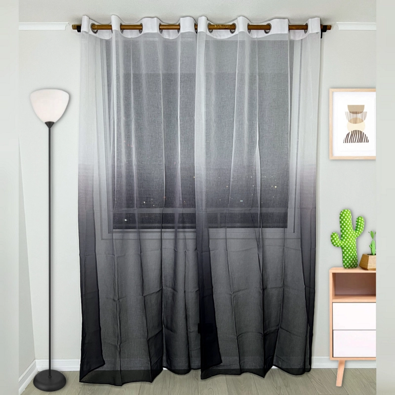 VISILLO EN DEGRADE CON ARGOLLAS 2 CORTINAS TIPO VELO MEDIDA 140X230CM CADA PAÑO COLOR NEGRO - 1