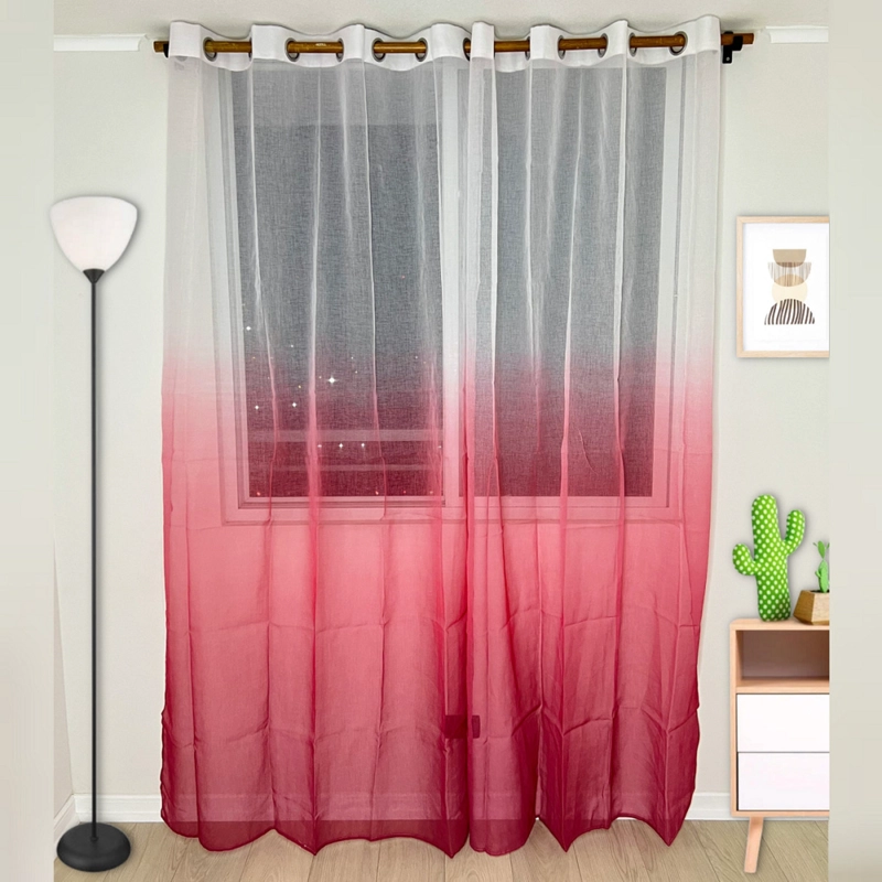 VISILLO EN DEGRADE CON ARGOLLAS 2 CORTINAS TIPO VELO MEDIDA 140X230CM CADA PAÑO COLOR BURDEO - 1