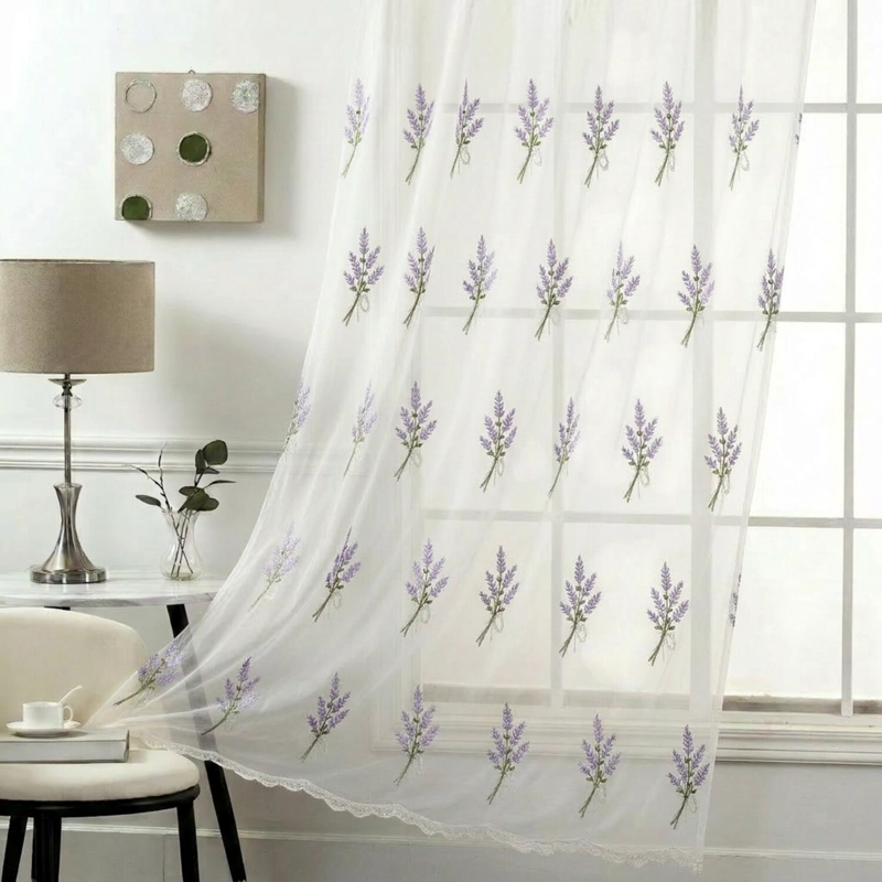 VISILLO VELO BORDADO 2 PAÑOS MEDIDA 140X230CM CON ARGOLLAS - 1
