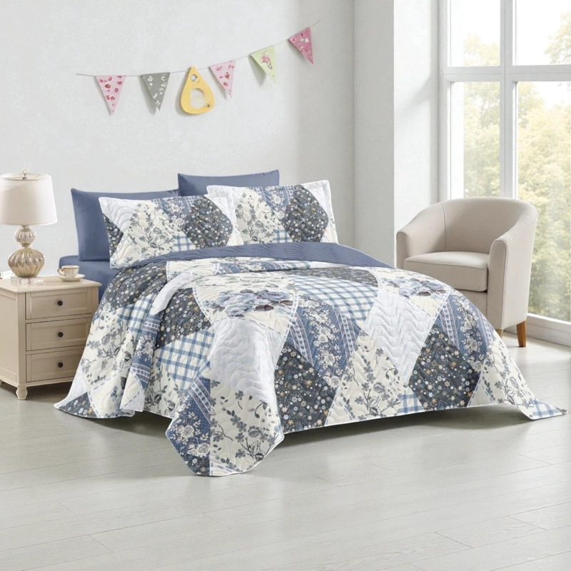 CUBRECAMA QUILT DE VERANO DE 2 PLAZAS MEDIDA 230X250CM DELGADO + 2 FUNDAS DE ALMOHADA CMV2P-GS-45 - 1