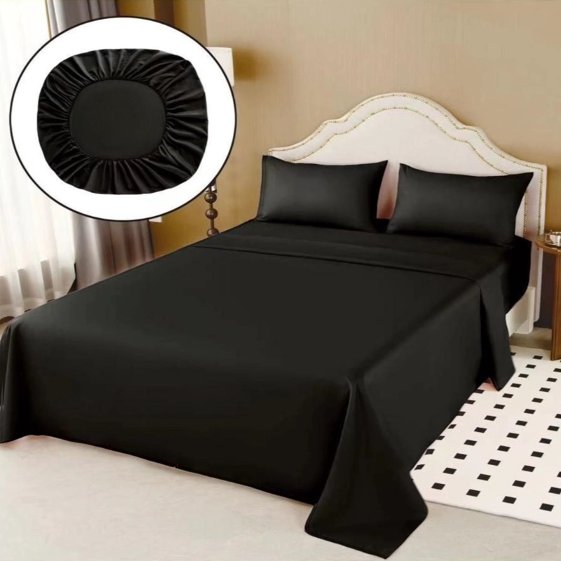 JUEGO DE SABANAS 100% ALGODON DE 1 PLAZA + 1 FUNDA PARA ALMOHADA 50X70CM NEGRO - 1
