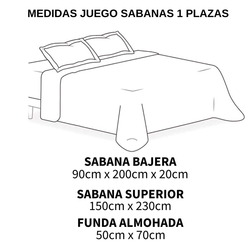 JUEGO DE SABANAS 100% ALGODON DE 1 PLAZA + 1 FUNDA PARA ALMOHADA 50X70CM NEGRO - 2