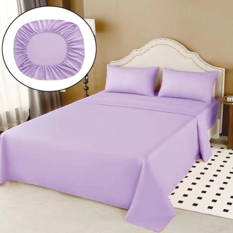 JUEGO DE SABANAS 100% ALGODON DE 1.5 PLAZAS + 1 FUNDA PARA ALMOHADA 50X70CM LILA - 1