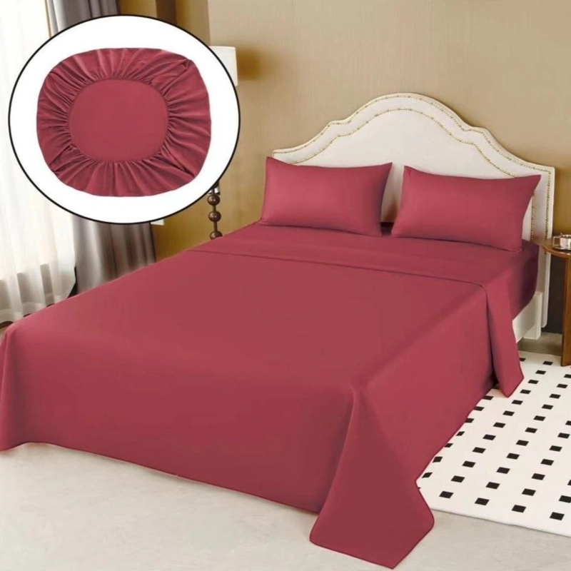 JUEGO DE SABANAS 100% ALGODON DE 1.5 PLAZAS + 1 FUNDA PARA ALMOHADA 50X70CM BURDEO - 1
