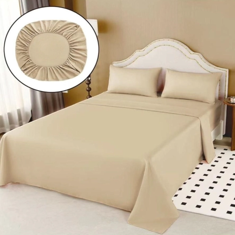 JUEGO DE SABANAS 100% ALGODON DE 1.5 PLAZAS + 1 FUNDA PARA ALMOHADA 50X70CM BEIGE - 1