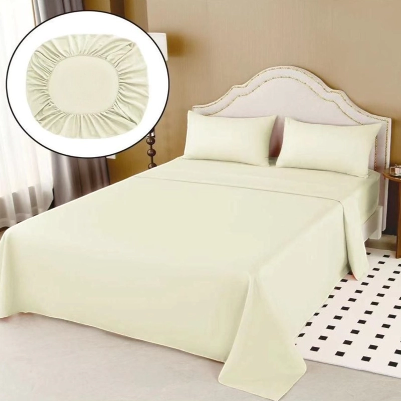 JUEGO DE SABANAS 100% ALGODON DE 1.5 PLAZAS + 1 FUNDA PARA ALMOHADA 50X70CM CREMA - 1