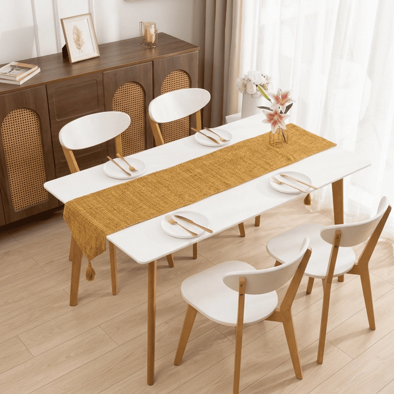 CAMINO CORREDOR DE MESA EN CHENILLE CON BORLAS MEDIDA 30X180CM COLOR AMARILLO - 1