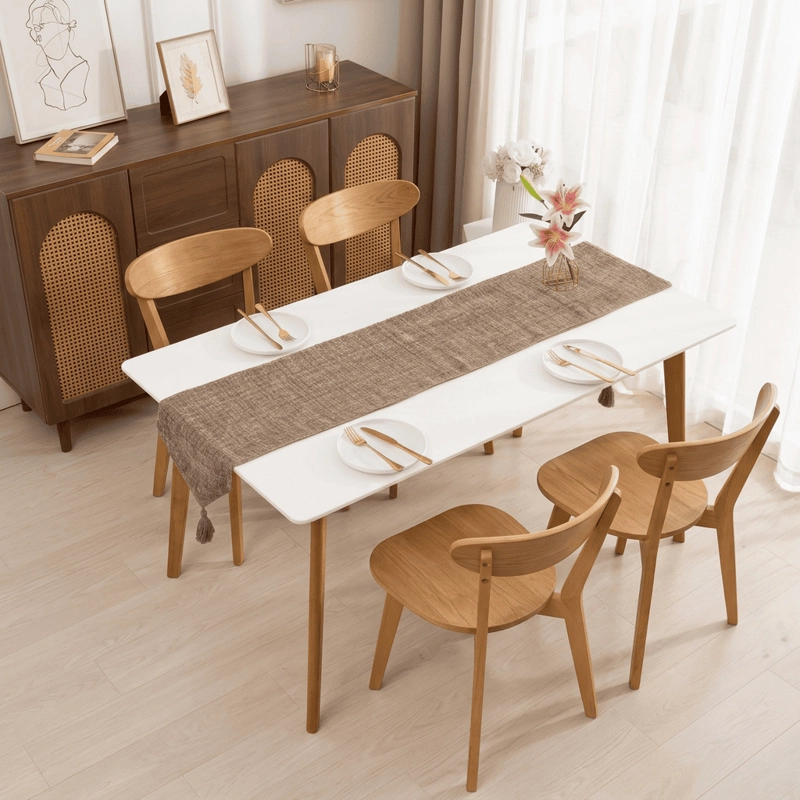 CAMINO CORREDOR DE MESA EN CHENILLE CON BORLAS MEDIDA 30X180CM COLOR CAFE - 1