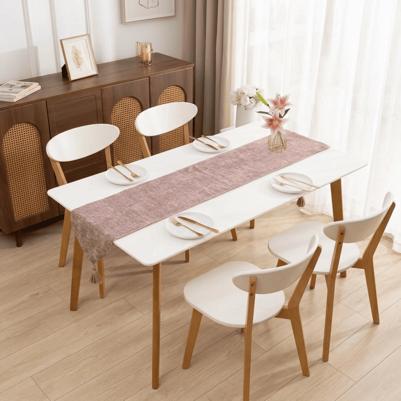 CAMINO CORREDOR DE MESA EN CHENILLE CON BORLAS MEDIDA 30X180CM COLOR ROSADO - 1