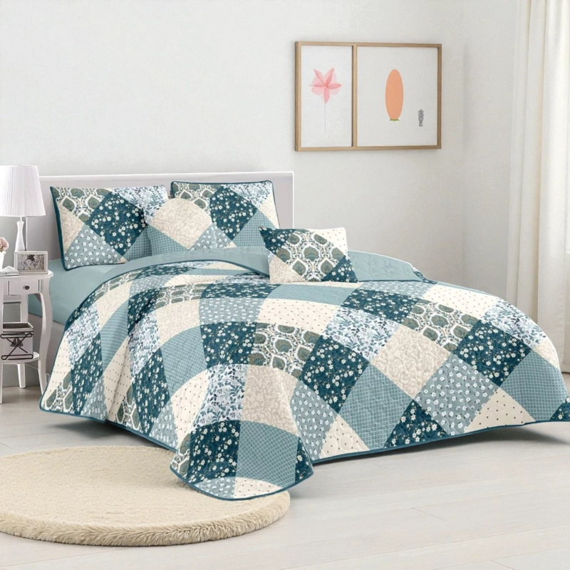 CUBRECAMA QUILT DE VERANO DE 1.5 PLAZAS MEDIDA 180X230CM DELGADO + 1 FUNDA DE ALMOHADA CMV15P-GS-27 - 1