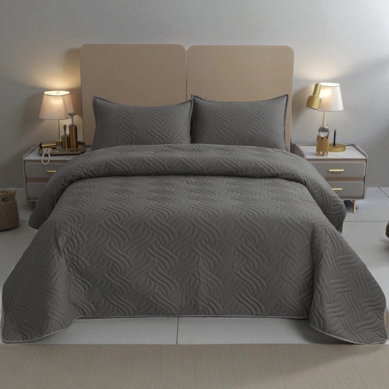 CUBRECAMA QUILT DE VERANO DE 1.5 PLAZAS MEDIDA 180X230CM DELGADO + 1 FUNDA DE ALMOHADA GRIS OSCURO - 1