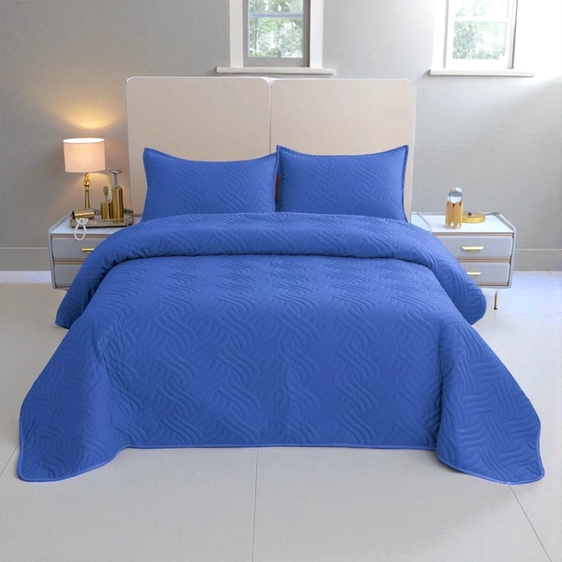 CUBRECAMA QUILT DE VERANO DE 2 PLAZAS MEDIDA 230X250CM DELGADO + 2 FUNDAS DE ALMOHADA AZUL REY - 1