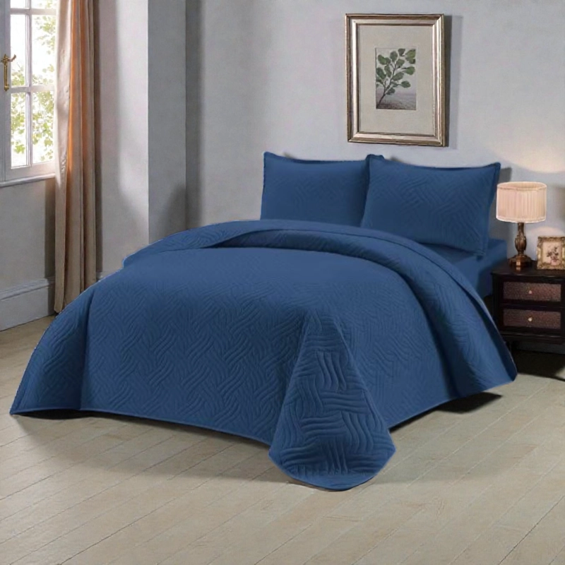 CUBRECAMA QUILT DE VERANO KING MEDIDA 250X270CM DELGADO + 2 FUNDAS DE ALMOHADA AZUL MARINO - 1