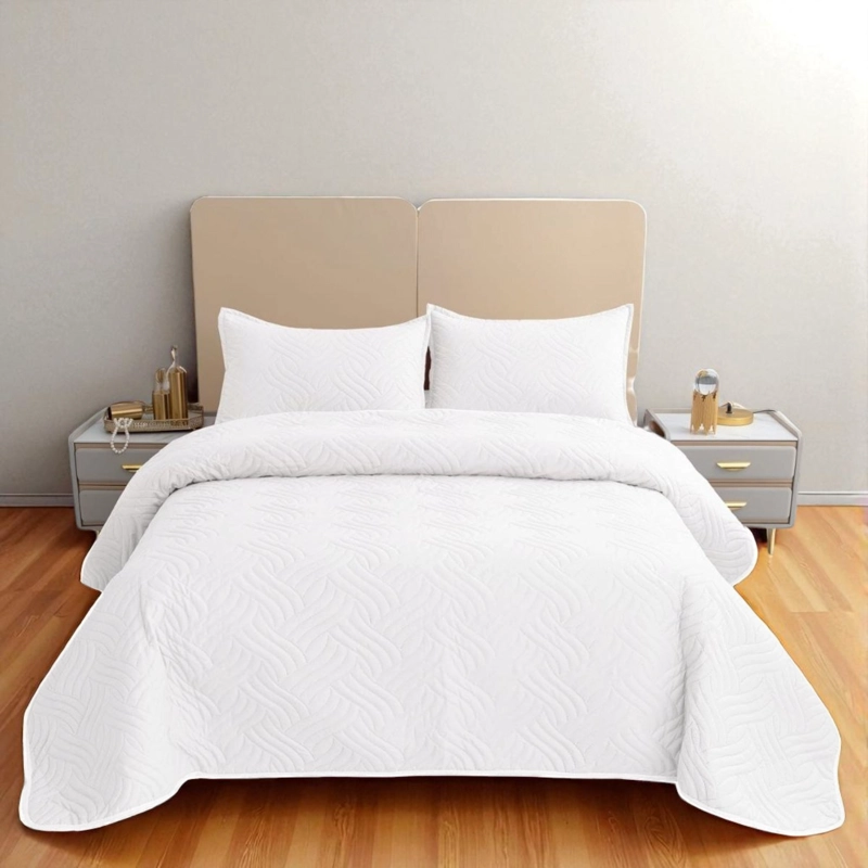 CUBRECAMA QUILT DE VERANO DE 1.5 PLAZAS MEDIDA 180X230CM DELGADO + 1 FUNDA DE ALMOHADA BLANCO - 1