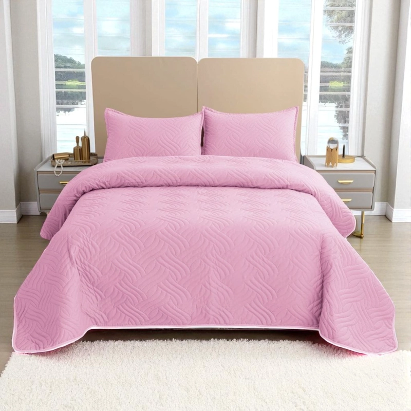 CUBRECAMA QUILT DE VERANO DE 1.5 PLAZAS MEDIDA 180X230CM DELGADO + 1 FUNDA DE ALMOHADA ROSADO - 1