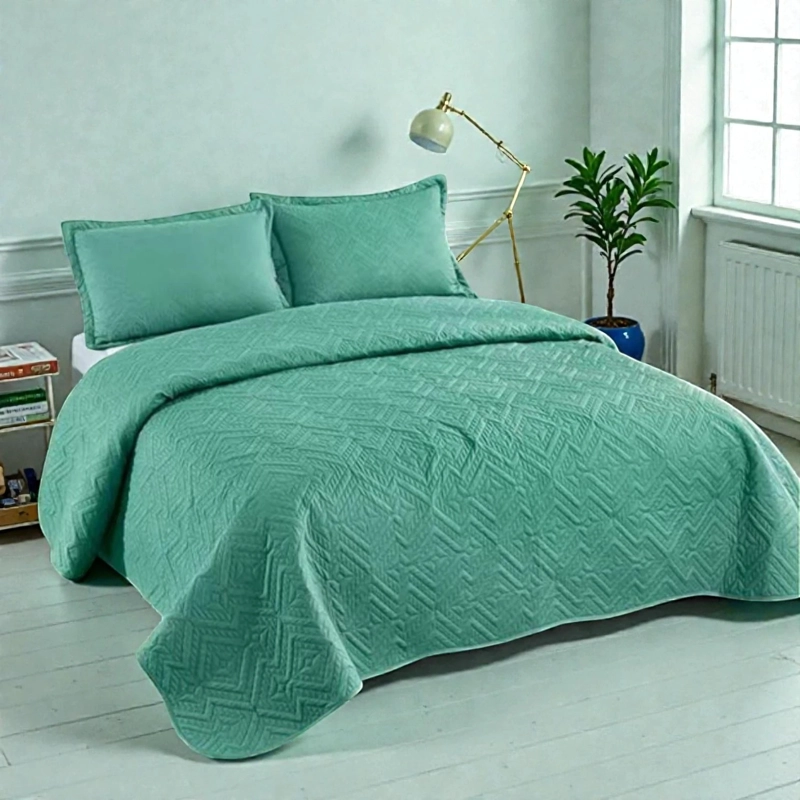 CUBRECAMA QUILT DE VERANO DE 1.5 PLAZAS MEDIDA 180X230CM DELGADO + 1 FUNDA DE ALMOHADA TURQUESA - 1