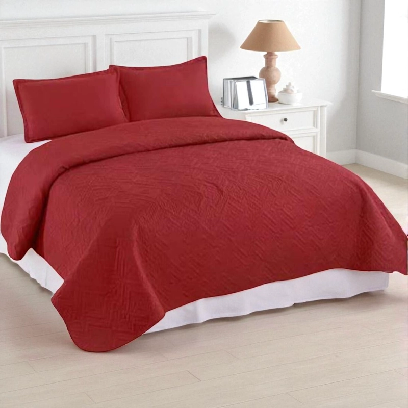 CUBRECAMA QUILT DE VERANO DE 1.5 PLAZAS MEDIDA 180X230CM DELGADO + 1 FUNDA DE ALMOHADA BURDEO - 1