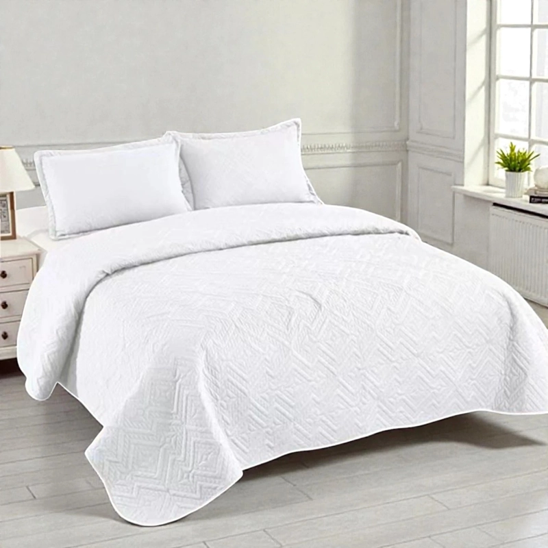 CUBRECAMA QUILT DE VERANO DE 2 PLAZAS MEDIDA 230X250CM DELGADO + 2 FUNDAS DE ALMOHADA BLANCO - 1