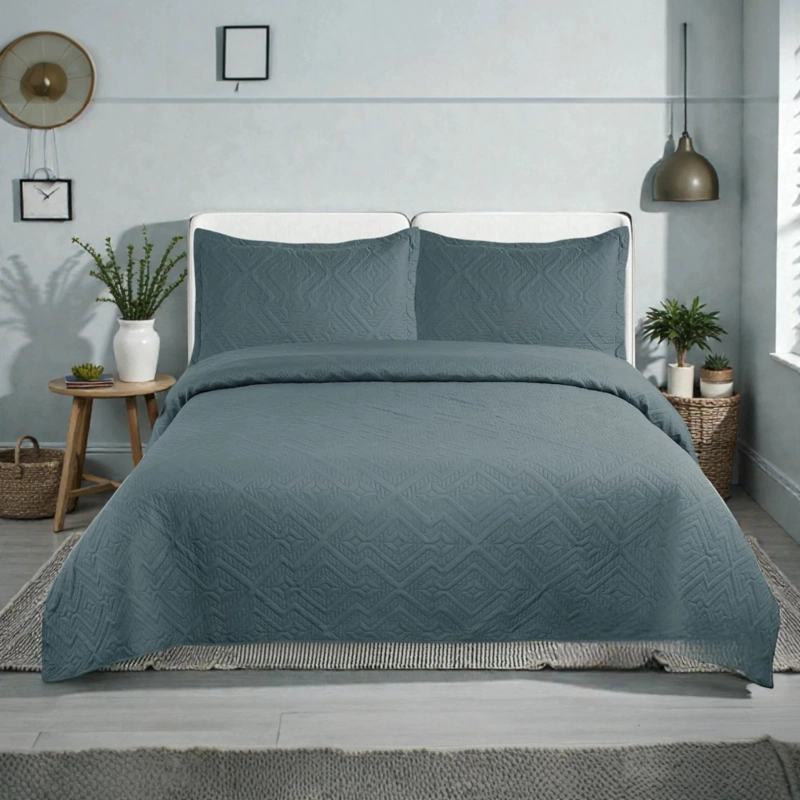 CUBRECAMA QUILT DE VERANO DE 1.5 PLAZAS MEDIDA 180X230CM DELGADO + 1 FUNDA DE ALMOHADA GRIS OSCURO - 1