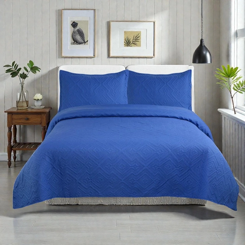 CUBRECAMA QUILT DE VERANO DE 1.5 PLAZAS MEDIDA 180X230CM DELGADO + 1 FUNDA DE ALMOHADA AZUL REY - 1