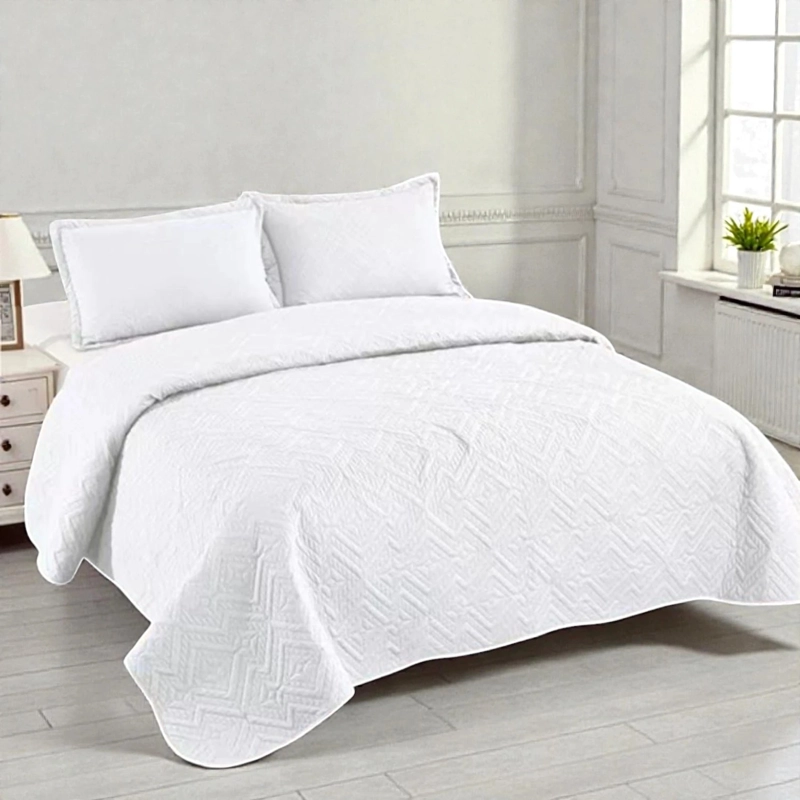 CUBRECAMA QUILT DE VERANO DE 1.5 PLAZAS MEDIDA 180X230CM DELGADO + 1 FUNDA DE ALMOHADA BLANCO - 1
