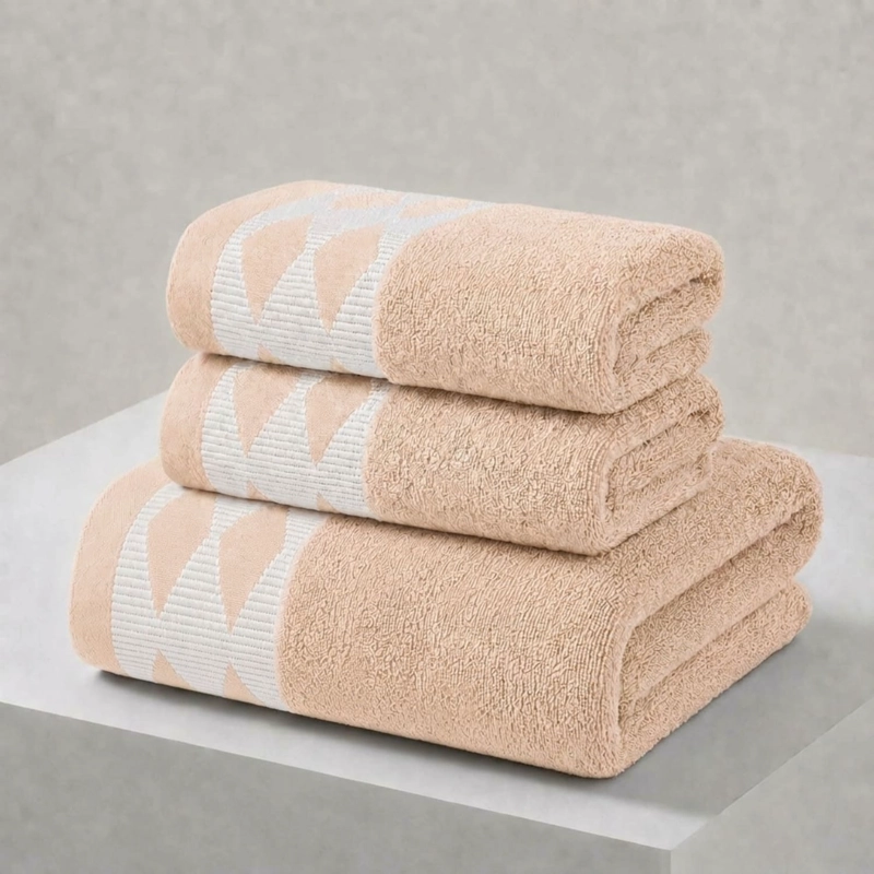 JUEGO DE 3 TOALLAS DE BAÑO 100% ALGODON DE CUERPO Y MANOS  BEIGE - 1