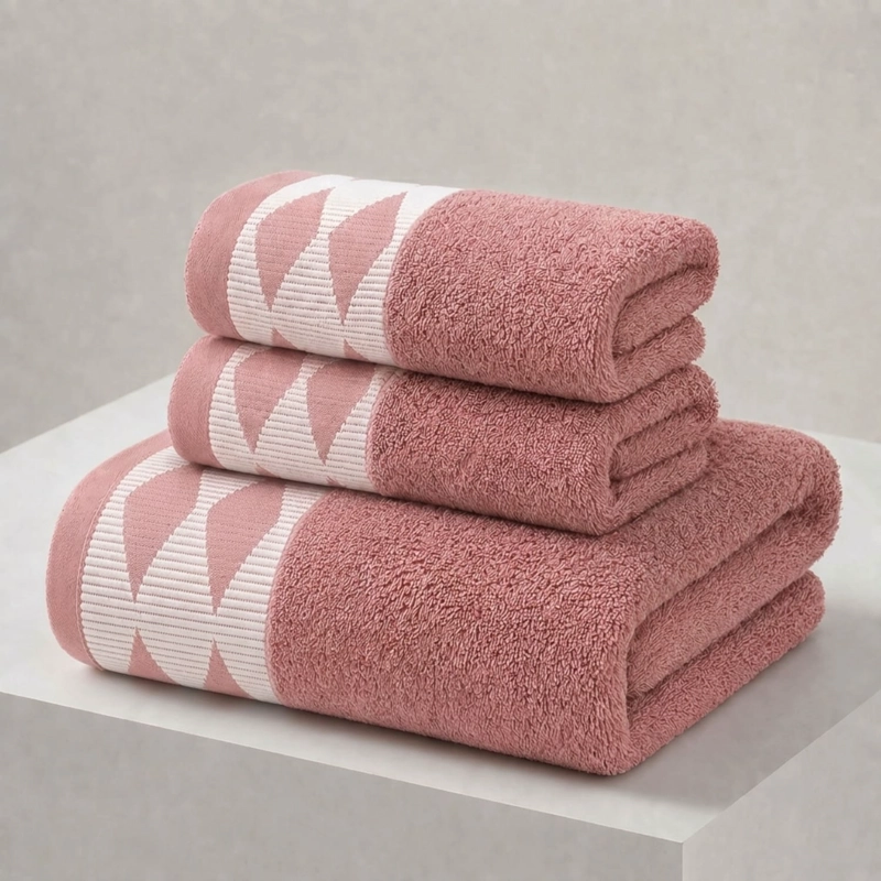 JUEGO DE 3 TOALLAS DE BAÑO 100% ALGODON DE CUERPO Y MANOS  ROSADO - 1