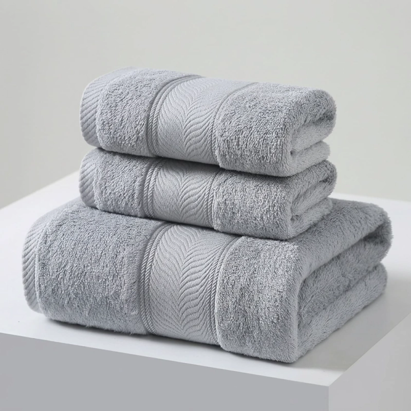 JUEGO DE 3 TOALLAS DE BAÑO 100% ALGODON DE CUERPO Y MANOS  GRIS - 1