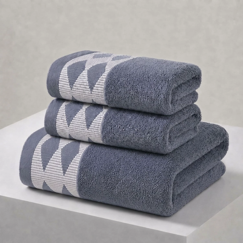 JUEGO DE 3 TOALLAS DE BAÑO 100% ALGODON DE CUERPO Y MANOS  GRIS - 1