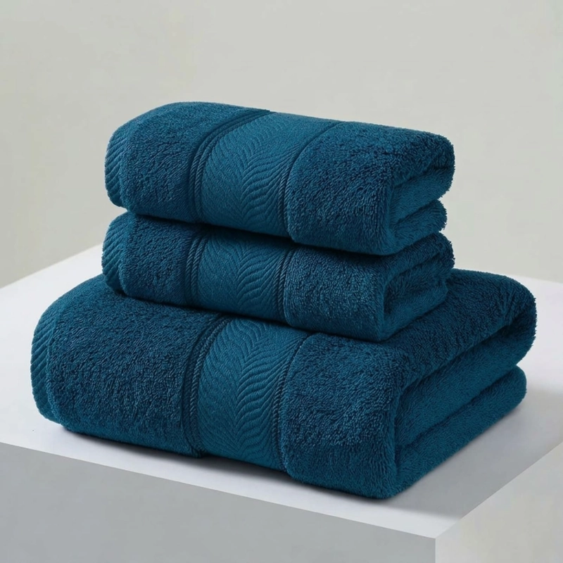 JUEGO DE 3 TOALLAS DE BAÑO 100% ALGODON DE CUERPO Y MANOS  VERDE OSCURO - 1