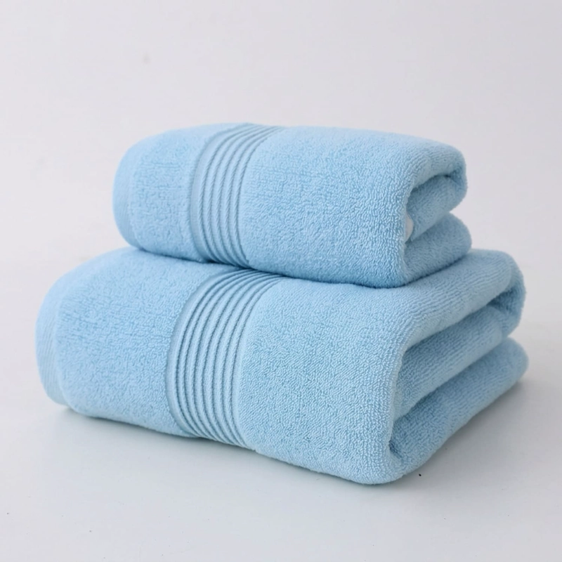JUEGO DE 3 TOALLAS DE BAÑO 100% ALGODON DE CUERPO Y MANOS  CELESTE - 1