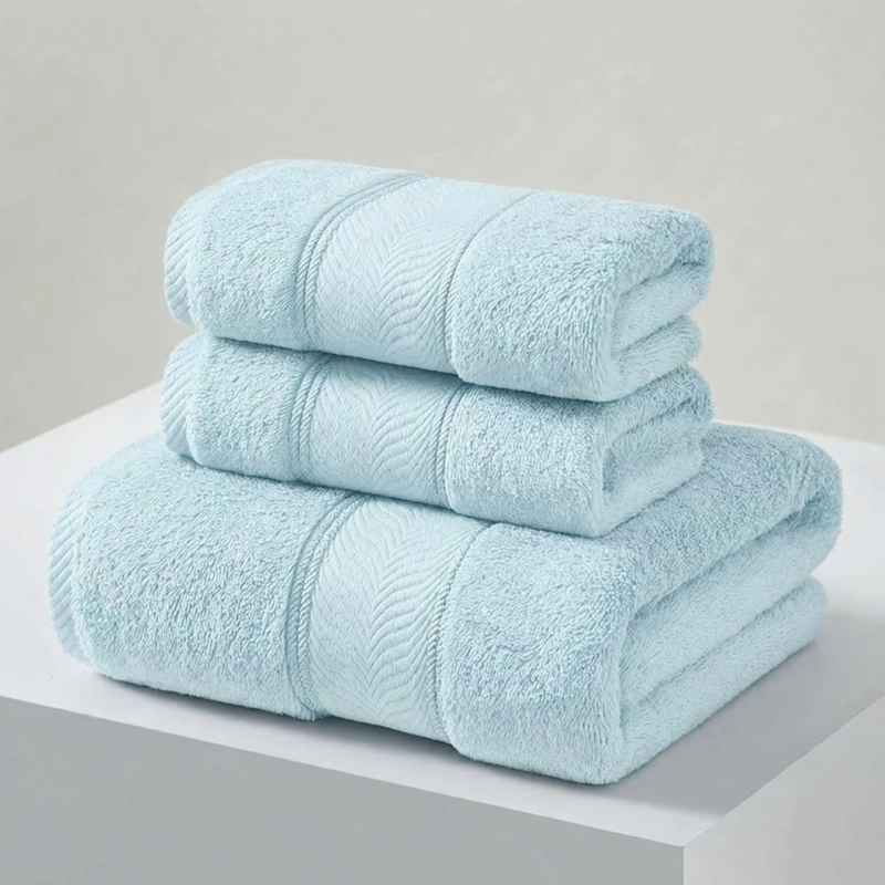 JUEGO DE 3 TOALLAS DE BAÑO 100% ALGODON DE CUERPO Y MANOS  CELESTE - 1
