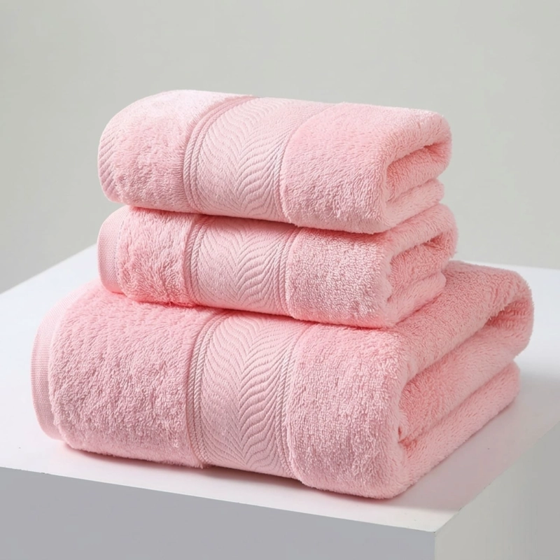 JUEGO DE 3 TOALLAS DE BAÑO 100% ALGODON DE CUERPO Y MANOS  ROSADO - 1