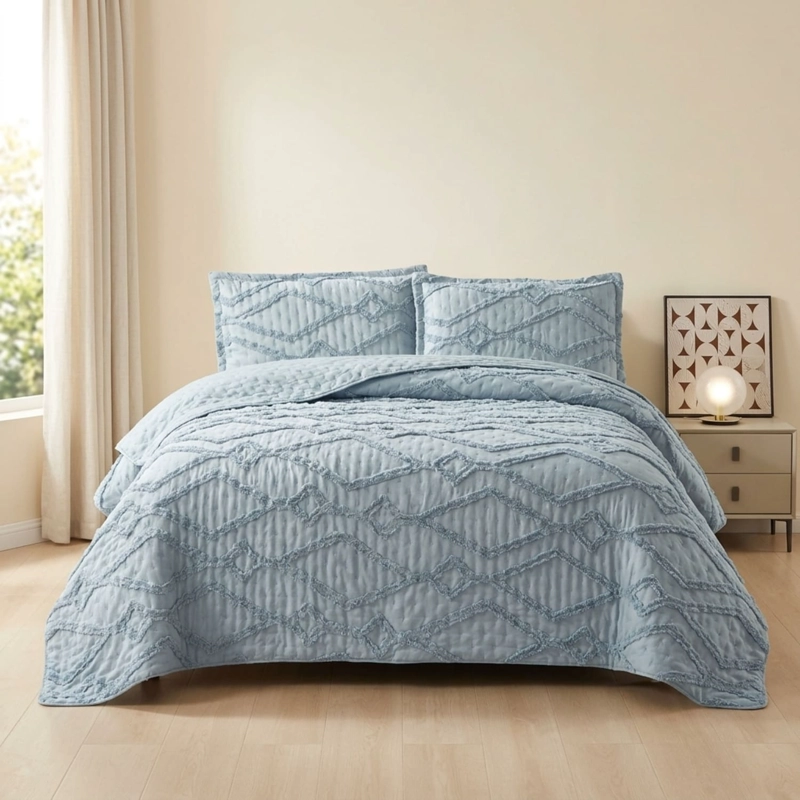 CUBRECAMA DE VERANO TUFTING QUILT TEXTURIZADO 230X250CM + 2 FUNDAS DE ALMOHADA CMVTT2P-TF-11 - 1