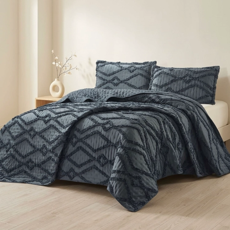 CUBRECAMA DE VERANO TUFTING QUILT TEXTURIZADO 230X250CM + 2 FUNDAS DE ALMOHADA CMVTT2P-TF-12 - 1