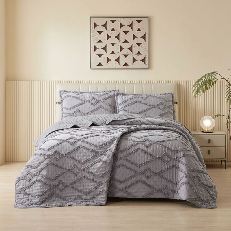 CUBRECAMA DE VERANO TUFTING QUILT TEXTURIZADO 230X250CM + 2 FUNDAS DE ALMOHADA CMVTT2P-TF-18 - 1