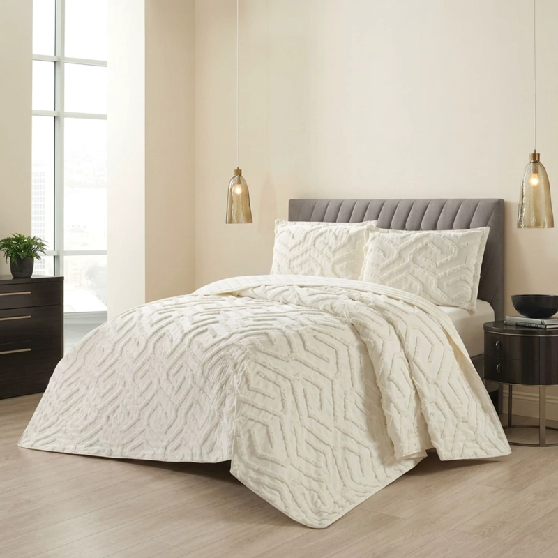 CUBRECAMA DE VERANO TUFTING QUILT TEXTURIZADO 250X270CM + 2 FUNDAS DE ALMOHADA CMVTTKING-TF-15 - 1