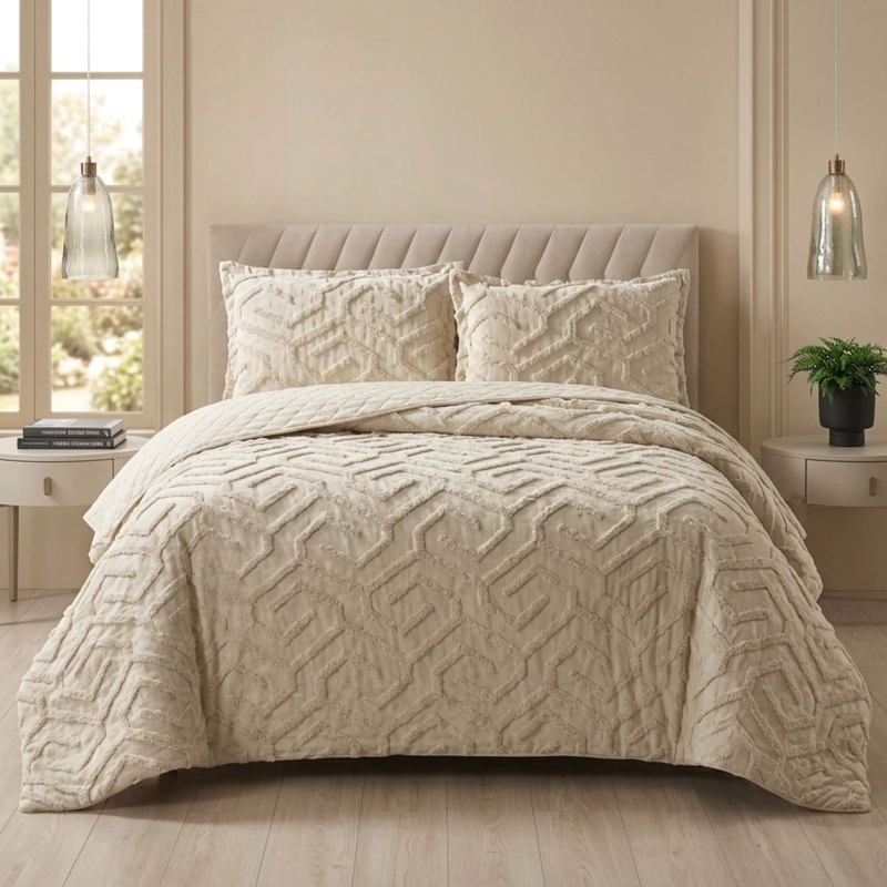 CUBRECAMA DE VERANO TUFTING QUILT TEXTURIZADO 250X270CM + 2 FUNDAS DE ALMOHADA CMVTTKING-TF-20 - 1